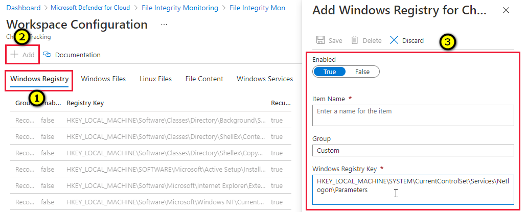 Screenshot of enable FIM on a registry.
