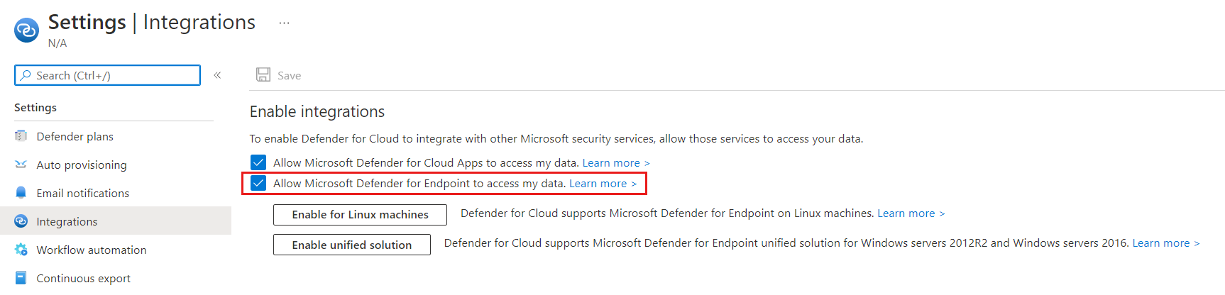 The integration between Microsoft Defender for Cloud and Microsoft's EDR solution, Microsoft Defender for Endpoint, is enabled.