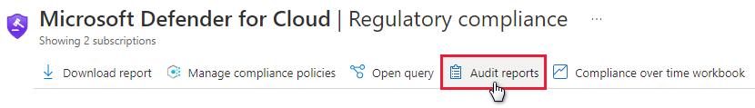 Regulatory compliance dashboard's toolbar showing the button for generating audit reports.