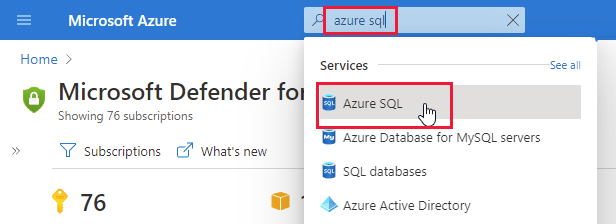 Opening Azure SQL from the Azure portal.