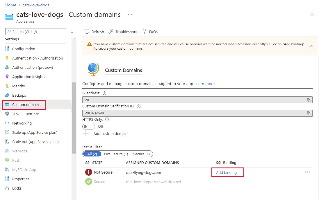 Unable To Apply Ssl Binding In Azure To Web App Service