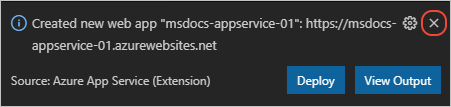 Notification on completion of web app creation