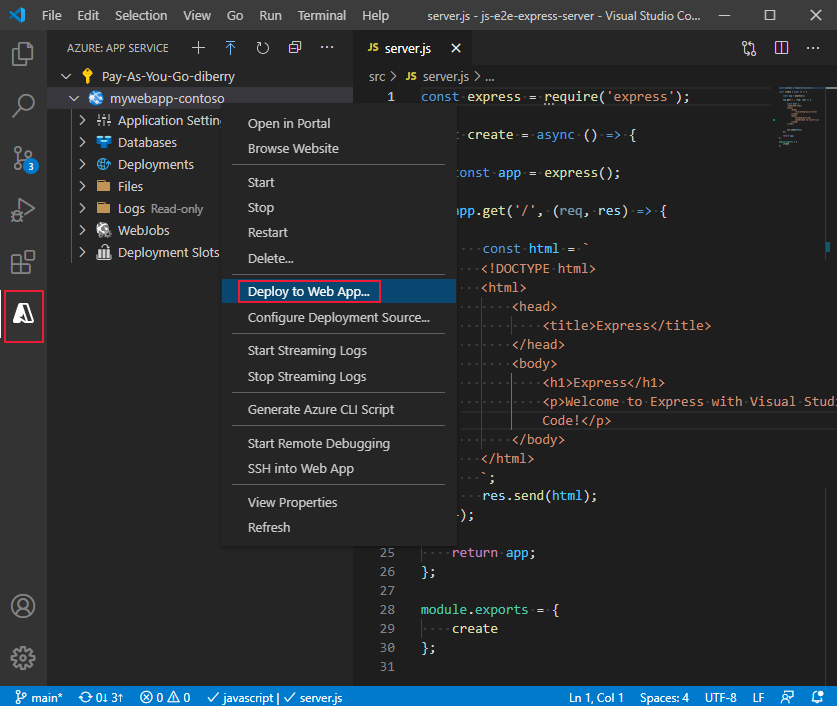 Deploy or redeploy to App service with Visual Studio Code