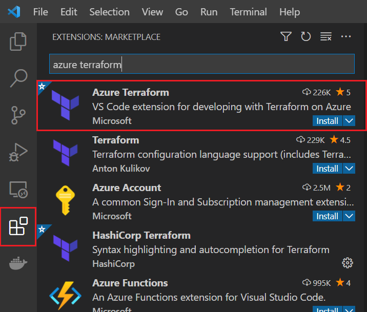Search Visual Studio Code extensions in Marketplace.