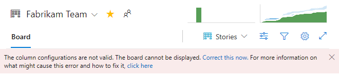 Screenshot that shows a configuration error message on a Kanban board.