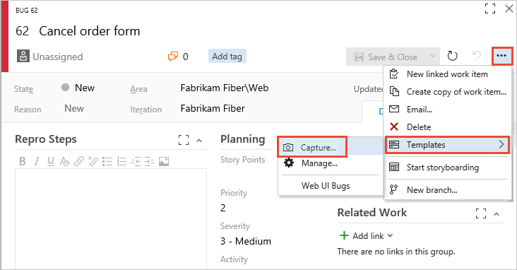 Capture work item field definitions as a template