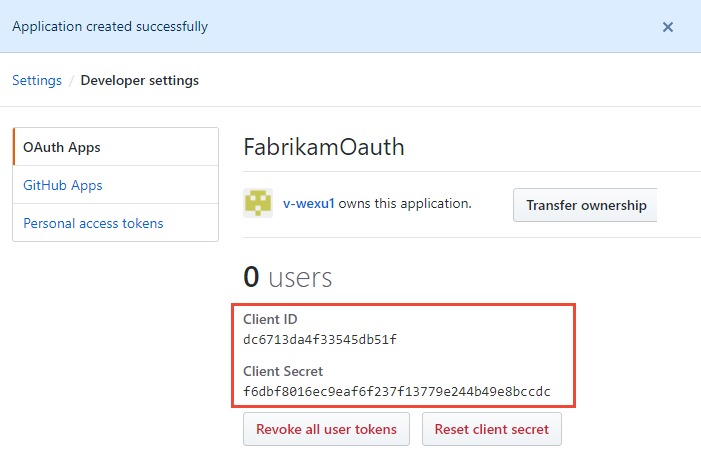 Screenshot of Client ID and Client Secret for your registered OAuth application.