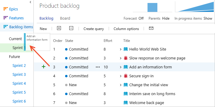 Product backlog page, drag work items to sprint or assign to sprint through the context menu