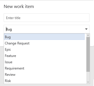 Screenshot of Add work item from a New work item widget.