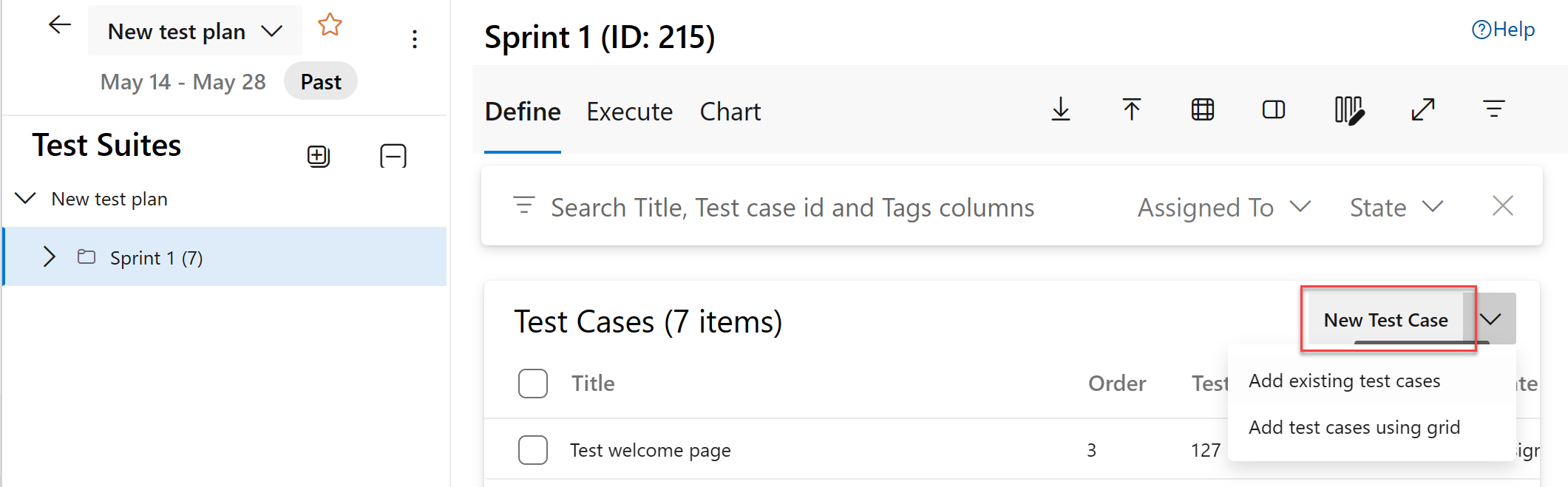 Screenshot of Select the test suite and add a test case.