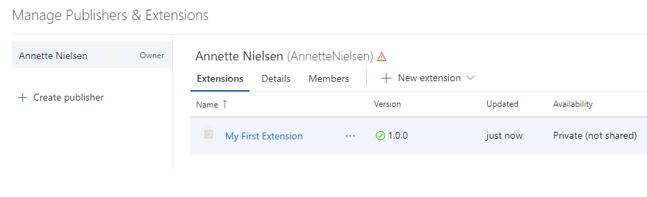 Extension appears in the list of published extensions.