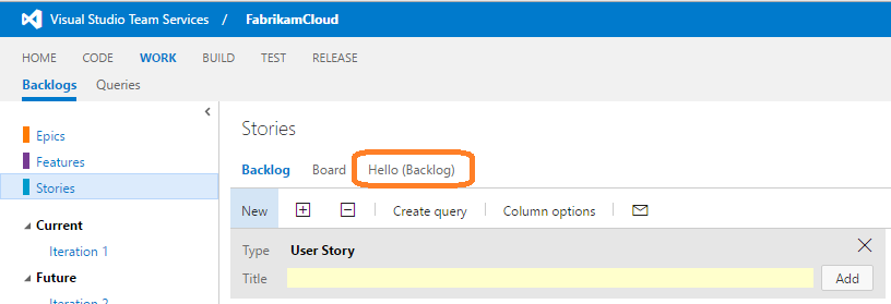 Tab location on the Azure DevOps Services Product Backlog page