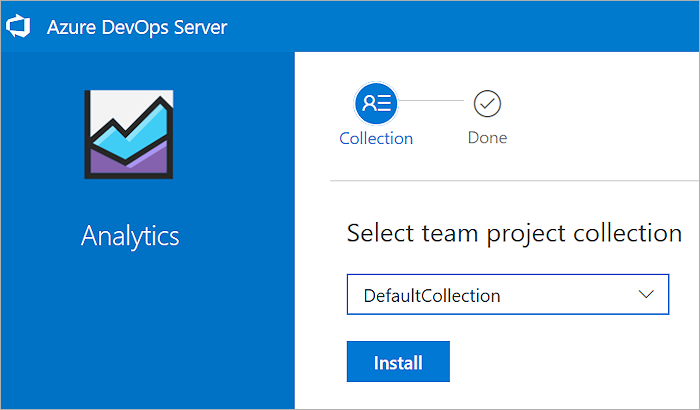 Screenshot of Select project collection and choose Install.