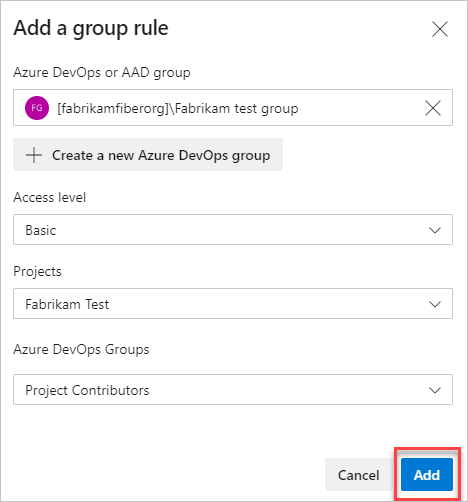 Screenshot showing Add a group rule dialog.