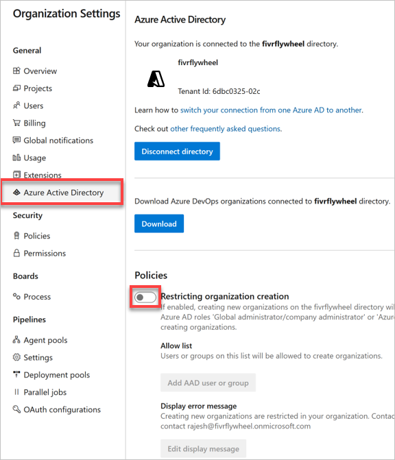 Turn on Azure AD policy