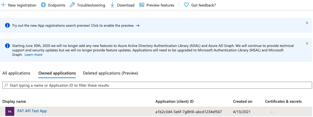 Screenshot shows opened Microsoft Entra ID, App Registrations.