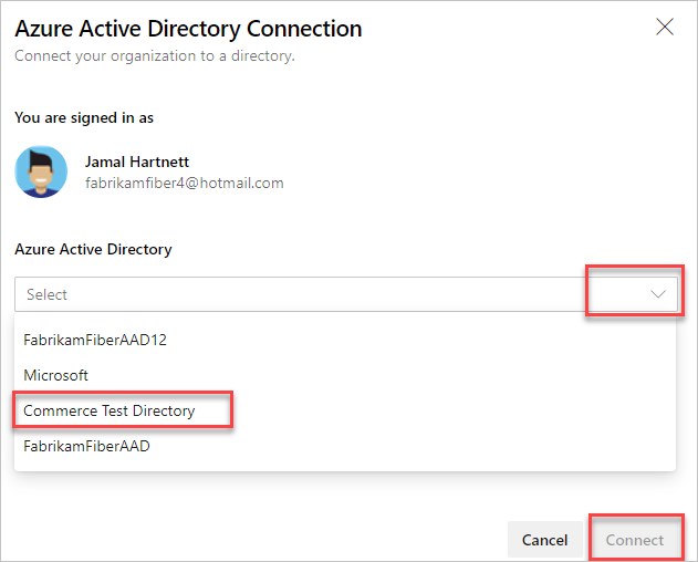 Select your Azure AD, and then Connect
