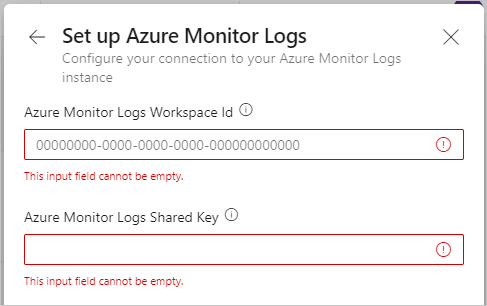 Enter workspace ID and primary key and then select Set up.