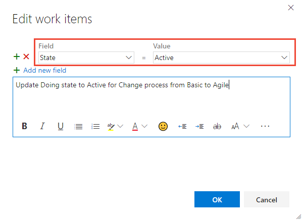 Screenshot showing error state of changed work item type.