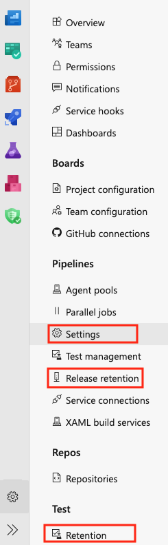 Retention settings in Project settings