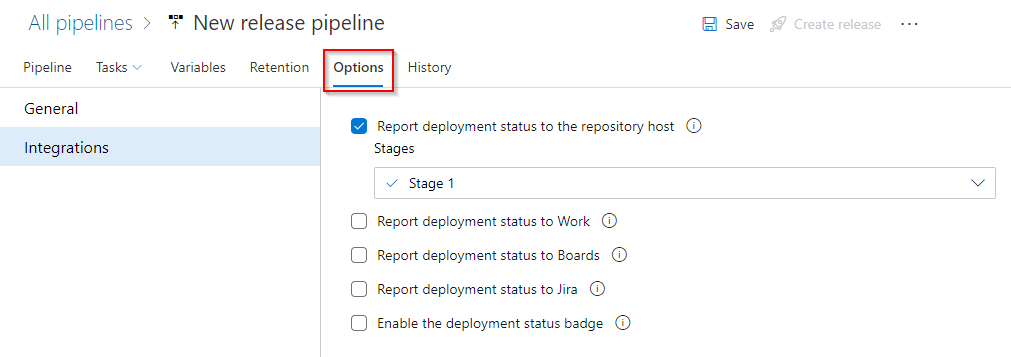 Screenshot showing how to access release integrations in your release pipeline.