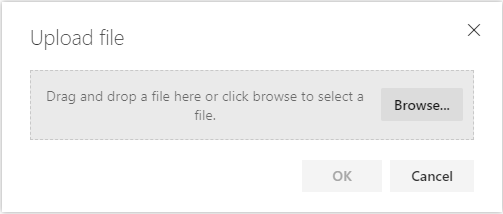 Screenshot of the Upload file dialog box and the Browse button.