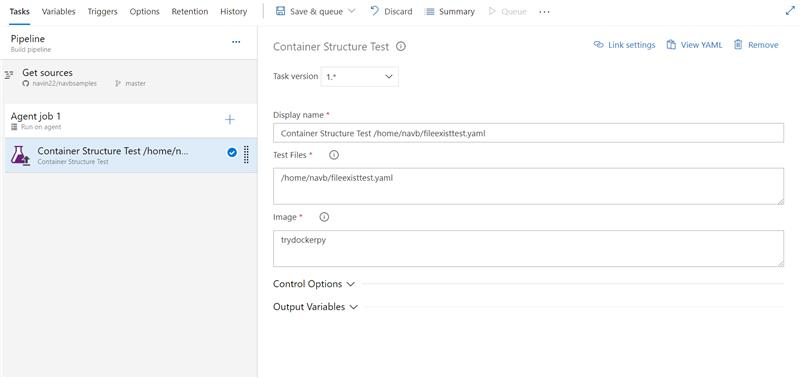 Container structure testing support in Azure Pipeline.
