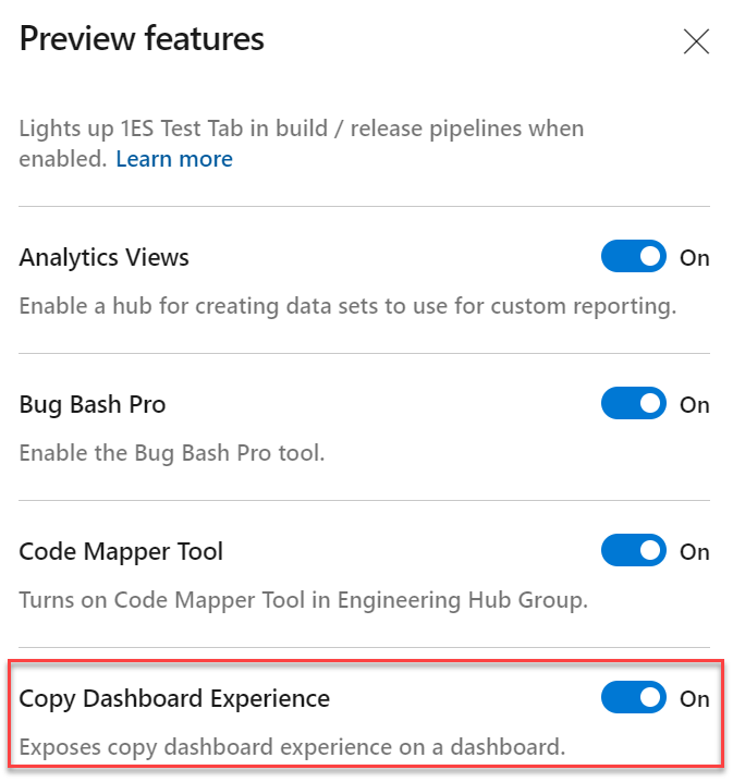 Enable copy dashboard experience