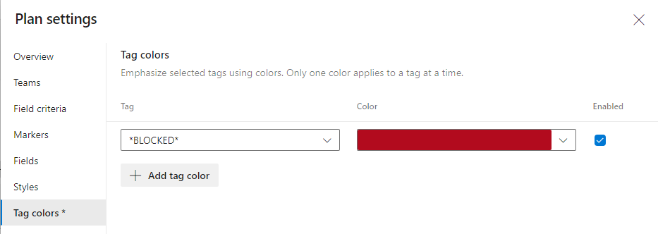 Color tags in Delivery Plans