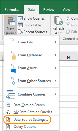 Excel, Open Data source settings