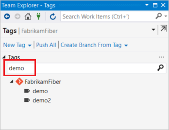 Filter tags in the Tags view.