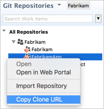 Copy the Git repo clone URL in Team Explorer Everywhere with a right-click