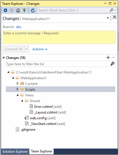 Commit all changes without staging them first in Visual Studio.
