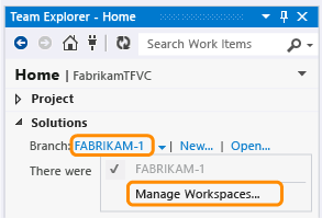 Manage workspaces from Team Explorer