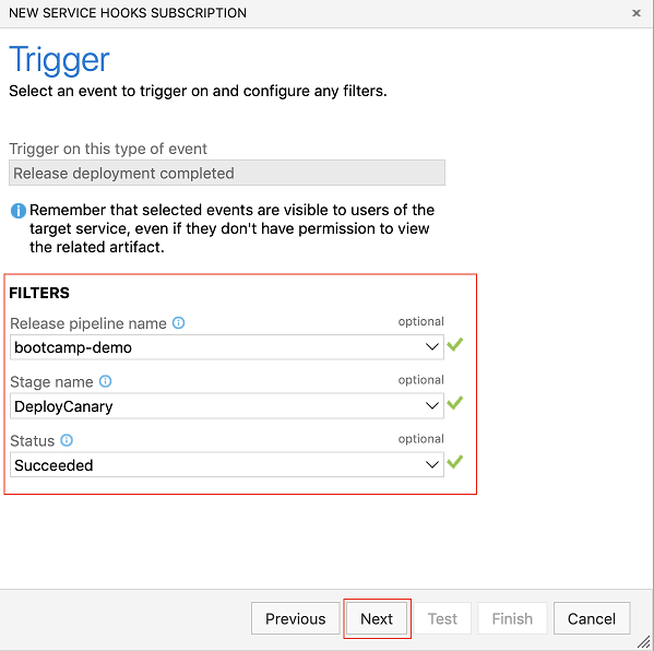 Configure release deployment completed filters