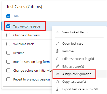 Screenshot shows Assign configuration menu option.