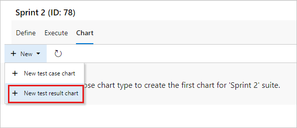 Screenshot shows the New test result chart menu option.