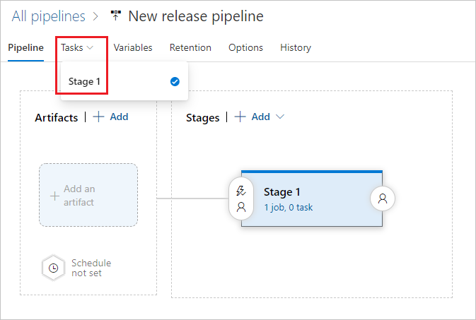 Screenshot that shows opening the pipeline release stage.