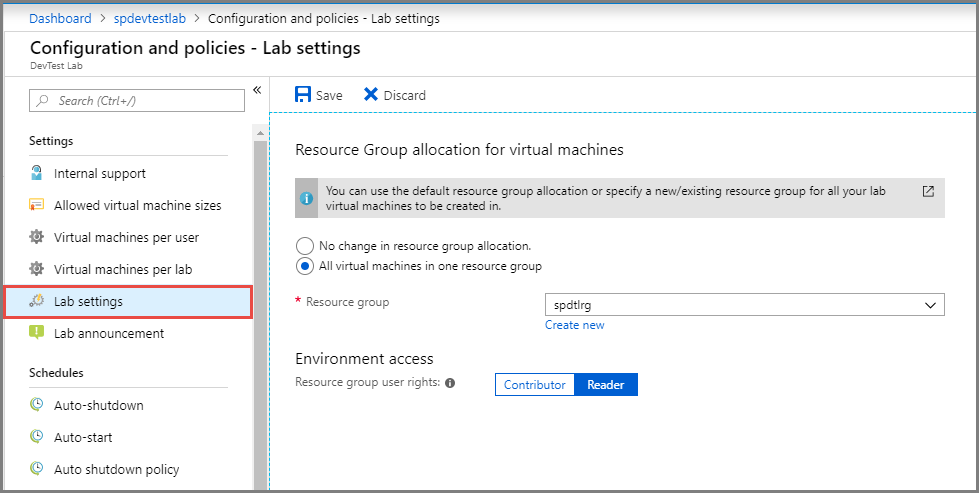 Select the resource group for all lab VMs