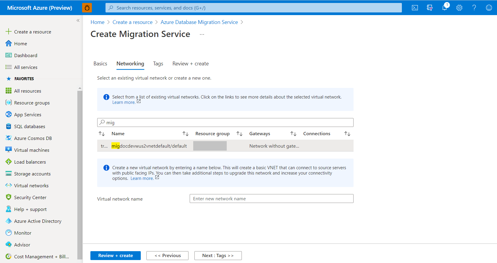 Configure Azure Database Migration Service network settings