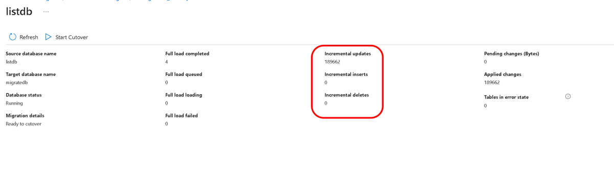 Screenshot of migration incremental load details screen.