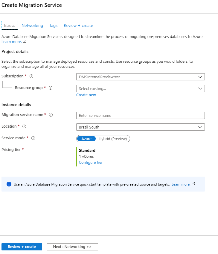 Configure Azure Database Migration Service instance settings