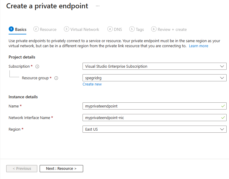 Private endpoint - basics page