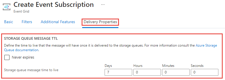 Delivery properties - storage queue