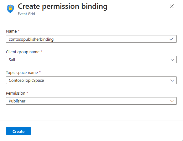 Screenshot showing creation of first permission binding.