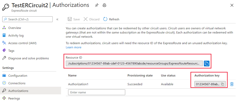 Screenshot of generating authorization key.