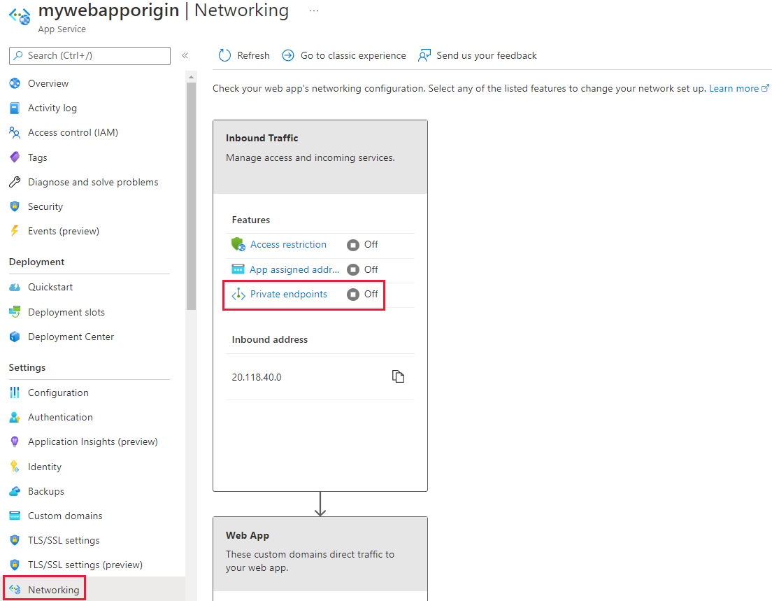 Screenshot of networking settings in a Web App.