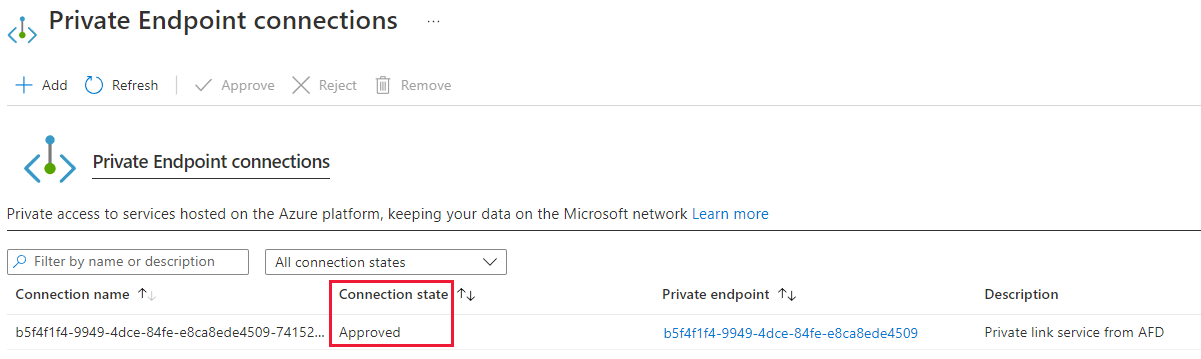 Screenshot of approved endpoint request.