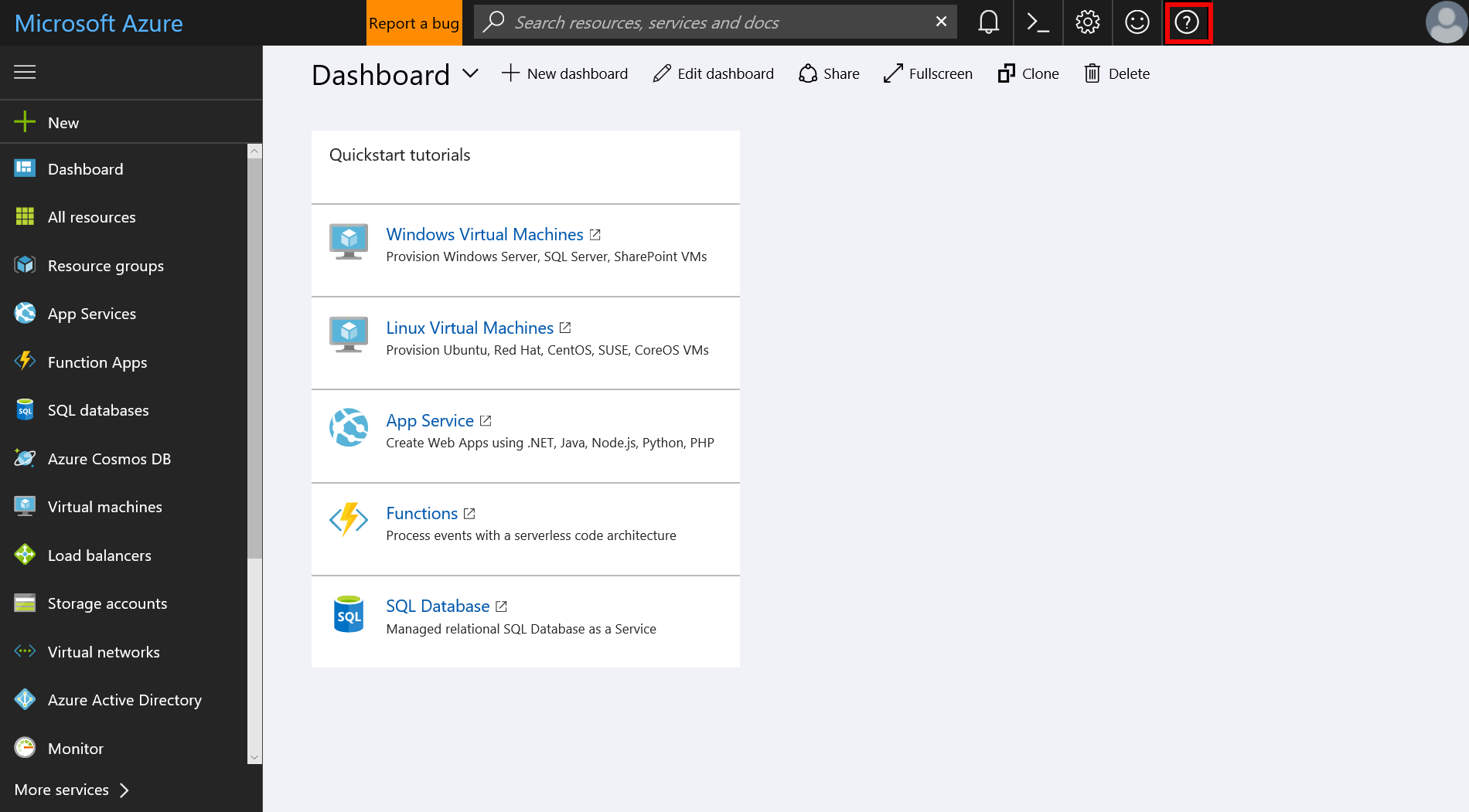 Contact support on Azure portal