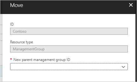 Screenshot of the 'Move' window and options for moving a subscription to a different management group.